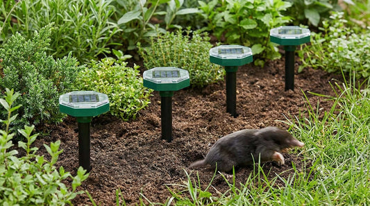 HIULLEN solar mole repeller in garden lawn