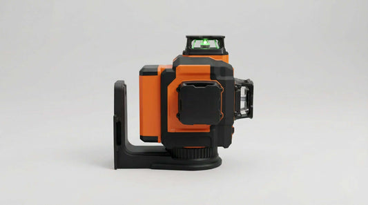 Takamine Tech3x360 3D Green Laser Level TT12LS with self-leveling feature and visible laser lines in the image.